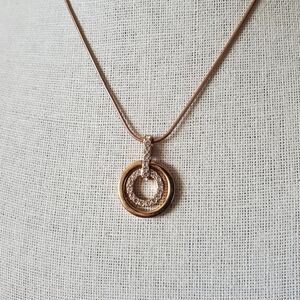 Swarovski Rose Gold Tone Double Circle Crystal Pendant Necklace
